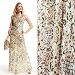 Nicole Miller Festival Geometric Sequin Maxi Dress 2 Gown Tie Back Embellished